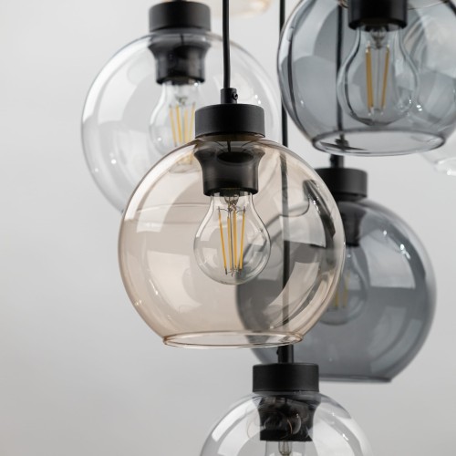 Lampa wisząca duża do salonu szklane klosze kule multikolor czarna TK Lighting Cubus 10247 9x15W E27