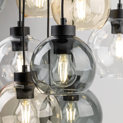 Lampa wisząca duża do salonu szklane klosze kule multikolor czarna TK Lighting Cubus 10247 9x15W E27