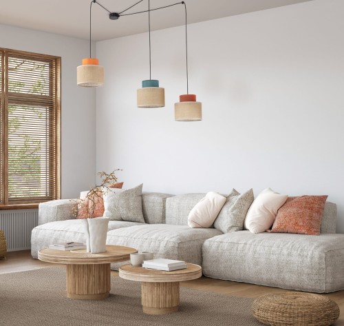 Lampa wisząca nowoczesna boho skandynawska pająk abażur materiałowy juta multikolor TK Lighting Duo 3140 3x15W E27