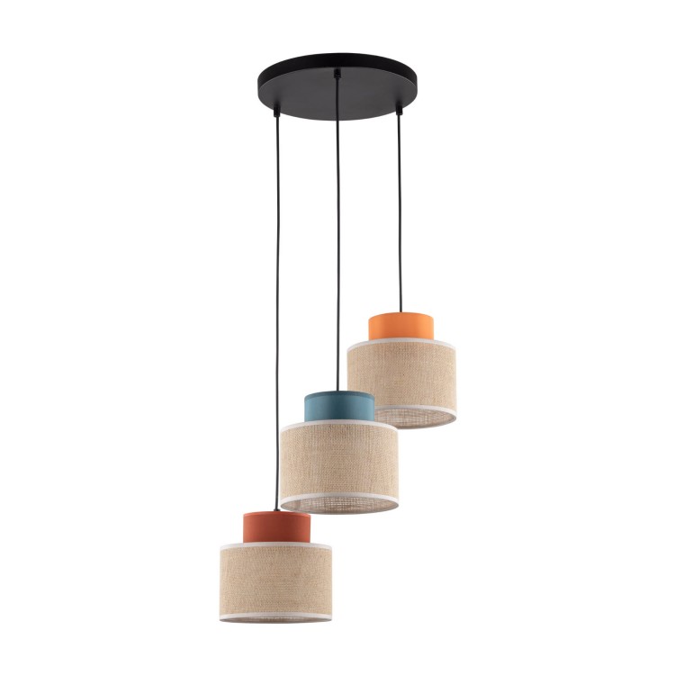 Lampa wisząca do salonu nowoczesna boho skandynawska abażur materiałowy juta multikolor TK Lighting Duo 2759 3x15W E27