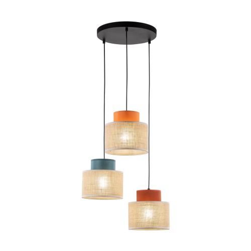 Lampa wisząca do salonu nowoczesna boho skandynawska abażur materiałowy juta multikolor TK Lighting Duo 2759 3x15W E27