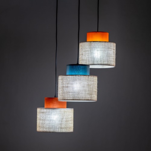 Lampa wisząca do salonu nowoczesna boho skandynawska abażur materiałowy juta multikolor TK Lighting Duo 2759 3x15W E27