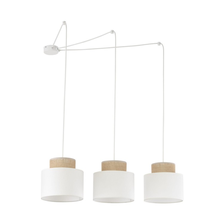 Lampa wisząca nowoczesna boho skandynawska pająk abażur materiałowy juta biała TK Lighting Duo 2345 3x15W E27