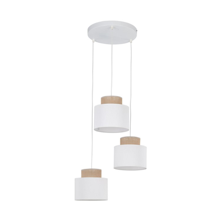 Lampa wisząca nowoczesna boho skandynawska abażur materiałowy juta biała TK Lighting Duo 2594 3x15W E27