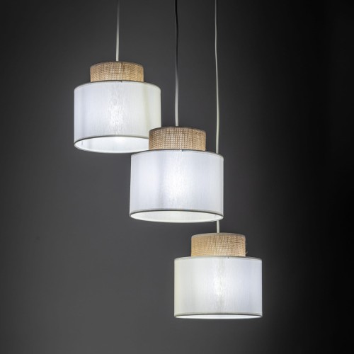 Lampa wisząca nowoczesna boho skandynawska abażur materiałowy juta biała TK Lighting Duo 2594 3x15W E27