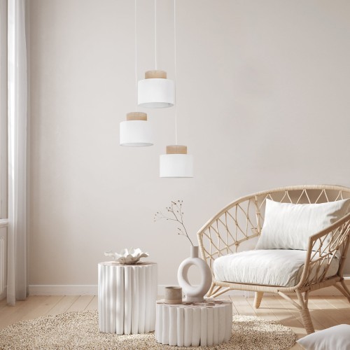 Lampa wisząca nowoczesna boho skandynawska abażur materiałowy juta biała TK Lighting Duo 2594 3x15W E27