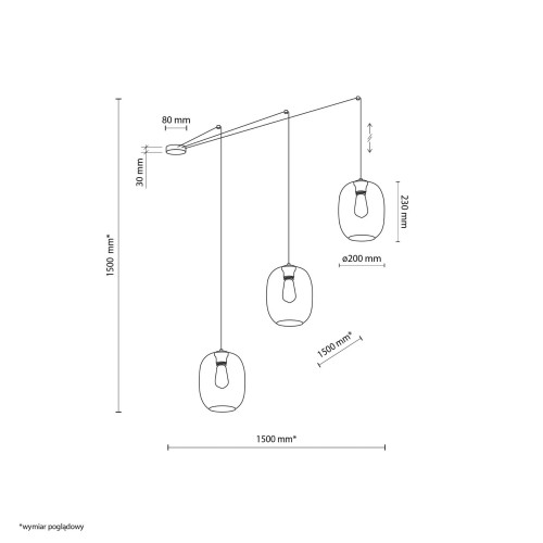 Lampa wisząca nowoczesna skandynawska pająk klosz szklany multikolor czarna TK Lighting Elio 5972 3x15W E27