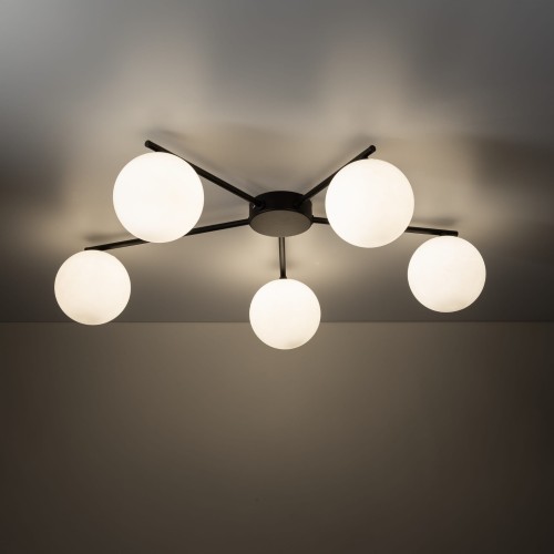 Plafon nowoczesny elegancki skandynawski pręty klosz szklany czarny TK Lighting Elton 10262 5x15W E27