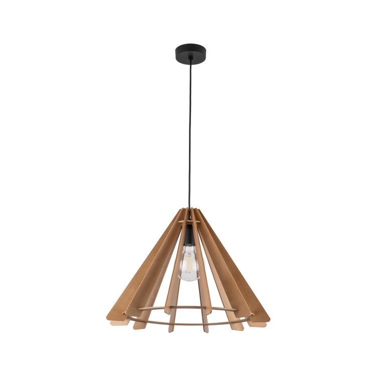 Lampa wisząca nowoczesna elegancka ażurowa klosz drewniany stożek drewniana czarna TK Lighting Eris 6586 1x15W E27