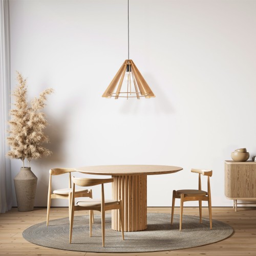 Lampa wisząca nowoczesna elegancka ażurowa klosz drewniany stożek drewniana czarna TK Lighting Eris 6586 1x15W E27