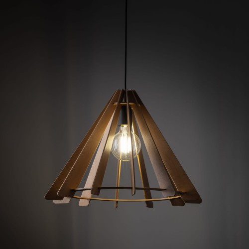Lampa wisząca nowoczesna elegancka ażurowa klosz drewniany stożek drewniana czarna TK Lighting Eris 6586 1x15W E27
