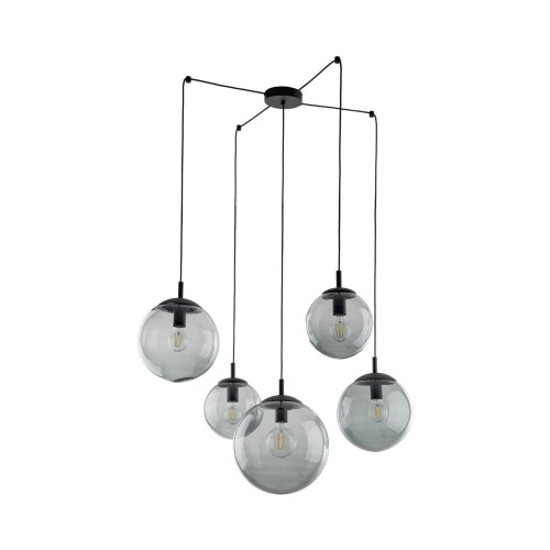 Lampa wisząca nowoczesna elegancka loft industrialna pająk klosz szklany kule grafitowa czarna TK Lighting Esme 5382 5x15W E27