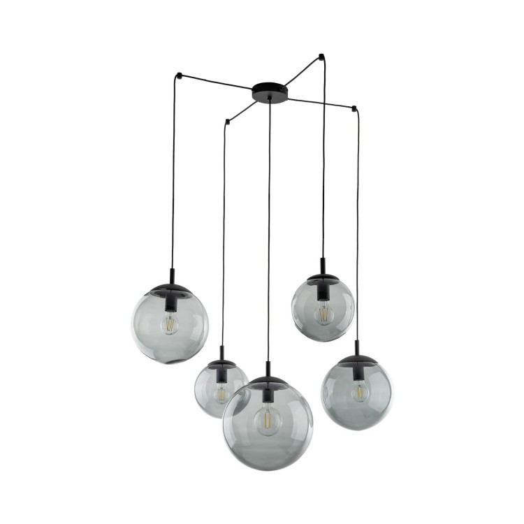 Lampa wisząca nowoczesna elegancka loft industrialna pająk klosz szklany kule grafitowa czarna TK Lighting Esme 5382 5x15W E27