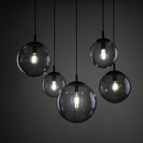 Lampa wisząca nowoczesna elegancka loft industrialna pająk klosz szklany kule grafitowa czarna TK Lighting Esme 5382 5x15W E27