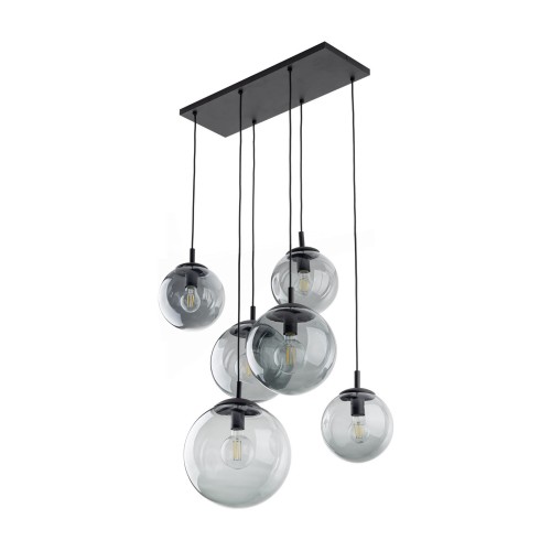 Lampa wisząca nowoczesna elegancka loft industrialna klosz szklany kule grafitowa czarna TK Lighting Esme 5384 6x15W E27