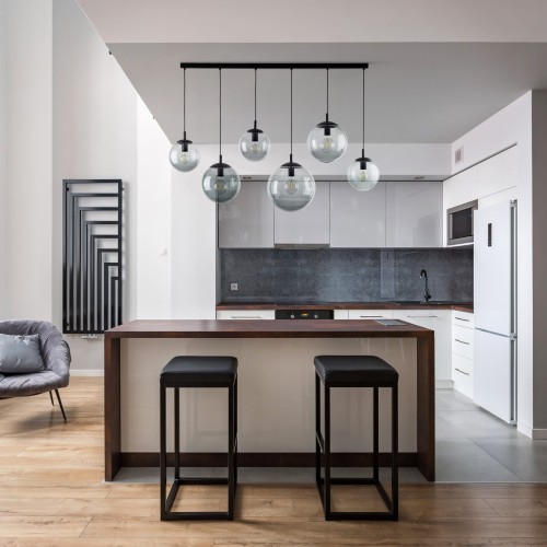 Lampa wisząca nowoczesna elegancka loft industrialna klosz szklany kule grafitowa czarna TK Lighting Esme 5383 6x15W E27