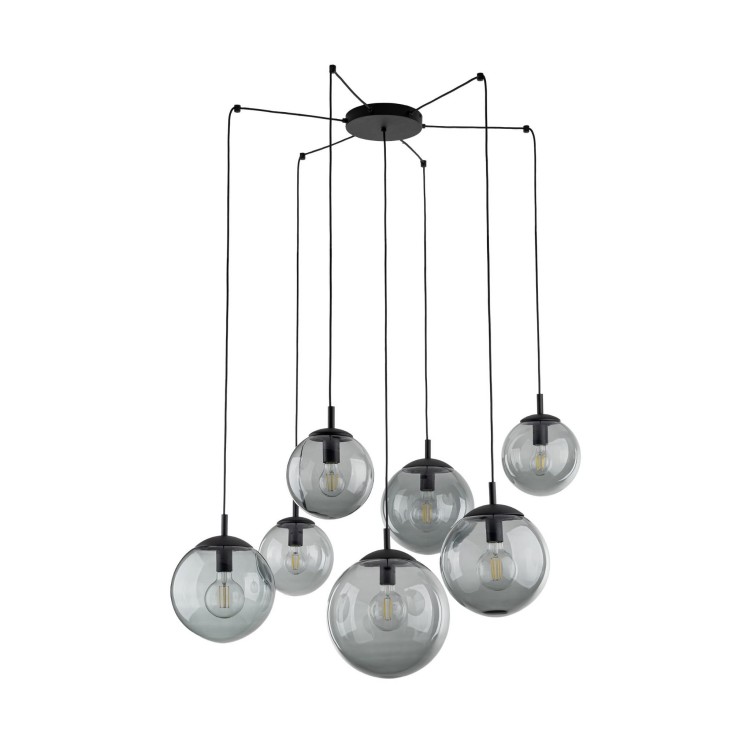 Lampa wisząca nowoczesna elegancka loft industrialna pająk klosz szklany kule grafitowa czarna TK Lighting Esme 5385 7x15W E27