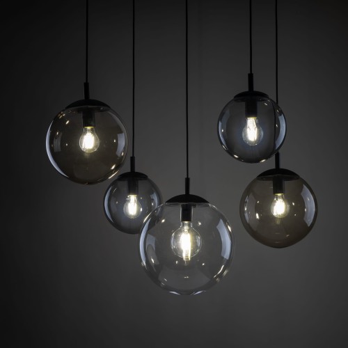Lampa wisząca nowoczesna elegancka loft industrialna klosz szklany kule multikolor czarna TK Lighting Esme 4796 5x15W E27