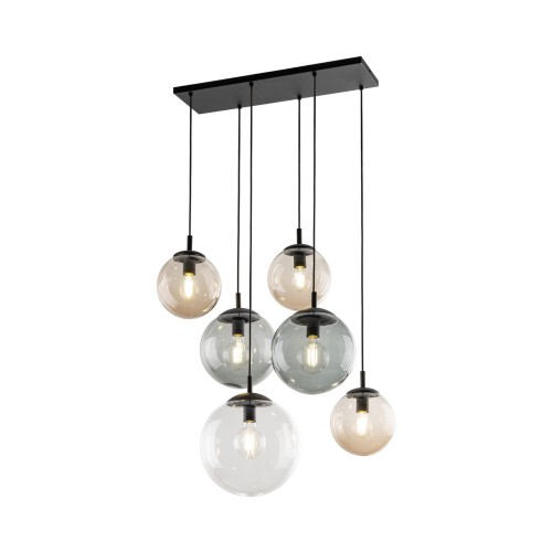 Lampa wisząca nowoczesna elegancka loft industrialna klosz szklany kule multikolor czarna TK Lighting Esme 4819 6x15W E27