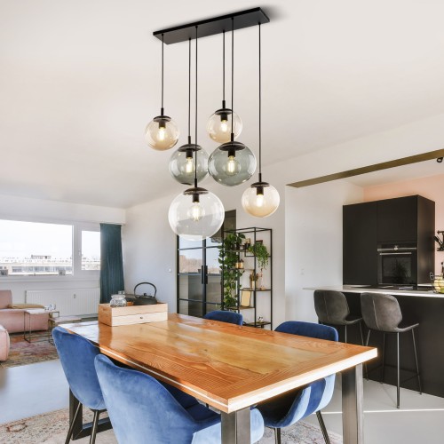 Lampa wisząca nowoczesna elegancka loft industrialna klosz szklany kule multikolor czarna TK Lighting Esme 4819 6x15W E27
