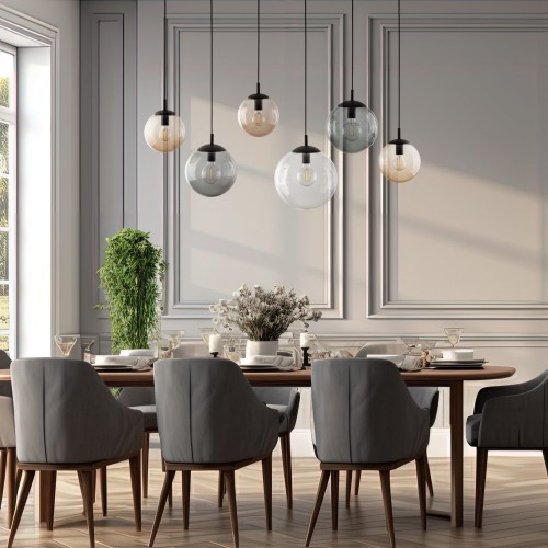 Lampa wisząca nowoczesna elegancka loft industrialna klosz szklany kule multikolor czarna TK Lighting Esme 4797 6x15W E27