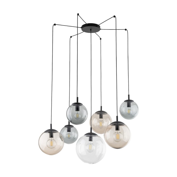 Lampa wisząca nowoczesna elegancka loft industrialna pająk klosz szklany kule multikolor czarna TK Lighting Esme 4863 7x15W E27