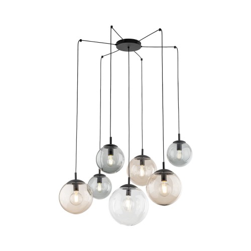 Lampa wisząca nowoczesna elegancka loft industrialna pająk klosz szklany kule multikolor czarna TK Lighting Esme 4863 7x15W E27