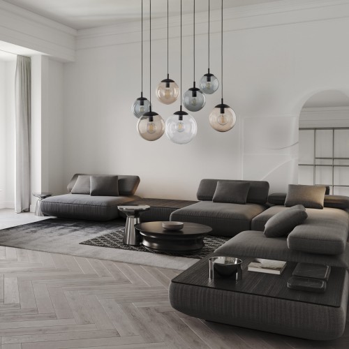 Lampa wisząca nowoczesna elegancka loft industrialna pająk klosz szklany kule multikolor czarna TK Lighting Esme 4863 7x15W E27