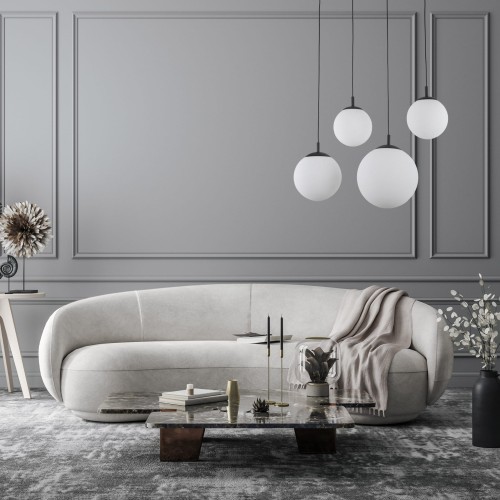 Lampa wisząca nowoczesna elegancka loft industrialna klosz szklany kule biała czarna TK Lighting Esme 4790 4x15W E27