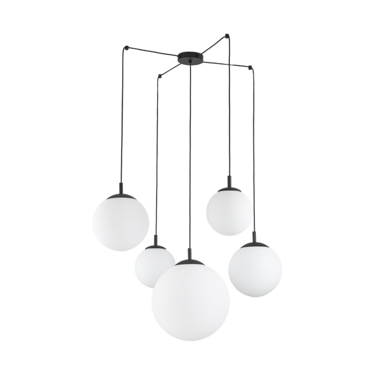 Lampa wisząca nowoczesna elegancka loft industrialna pająk klosz szklany kule biała czarna TK Lighting Esme 4791 5x15W E27