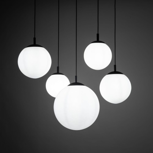 Lampa wisząca nowoczesna elegancka loft industrialna pająk klosz szklany kule biała czarna TK Lighting Esme 4791 5x15W E27