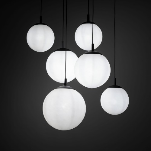 Lampa wisząca nowoczesna elegancka loft industrialna klosz szklany kule biała czarna TK Lighting Esme 4793 6x15W E27