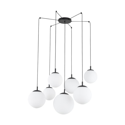 Lampa wisząca nowoczesna elegancka loft industrialna pająk klosz szklany kule biała czarna TK Lighting Esme 4794 7x15W E27