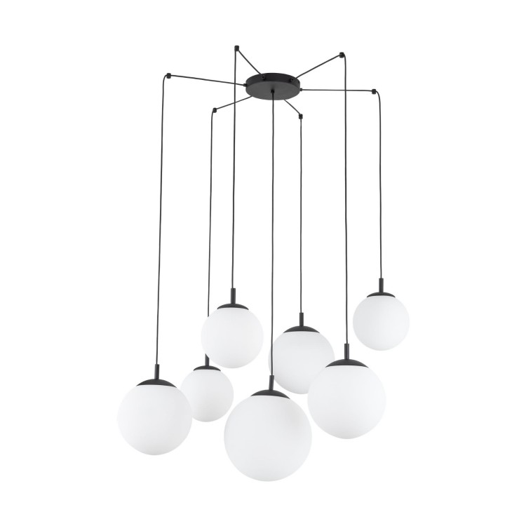 Lampa wisząca nowoczesna elegancka loft industrialna pająk klosz szklany kule biała czarna TK Lighting Esme 4794 7x15W E27