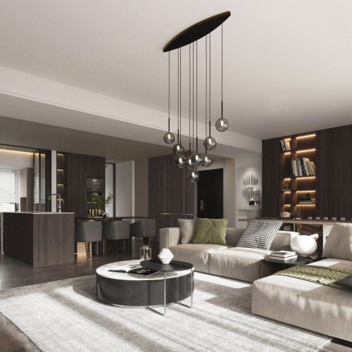 Lampa wisząca nowoczesna elegancka loft industrialna klosz szklany kule czarna grafitowa TK Lighting Estera 6148 9x6W G9