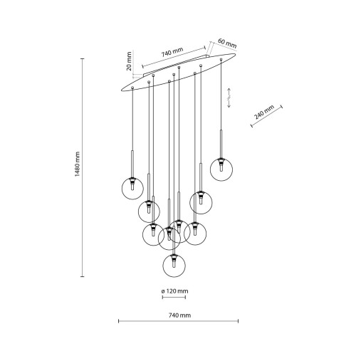 Lampa wisząca nowoczesna elegancka loft industrialna klosz szklany kule czarna grafitowa TK Lighting Estera 6148 9x6W G9