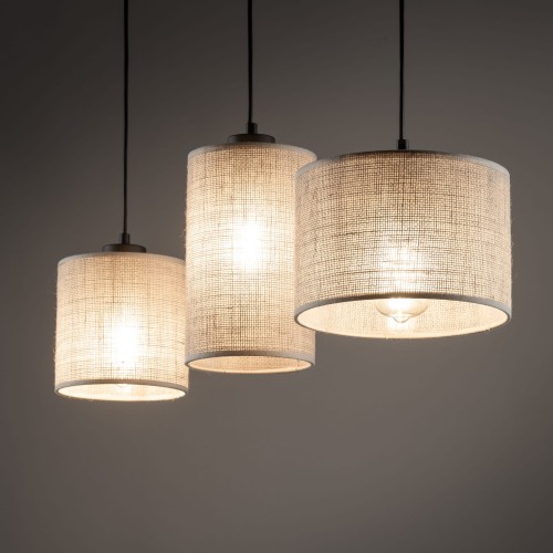 Lampa wisząca nowoczesna boho abażur materiałowy juta czarna TK Lighting Juta 4954 3x15W E27