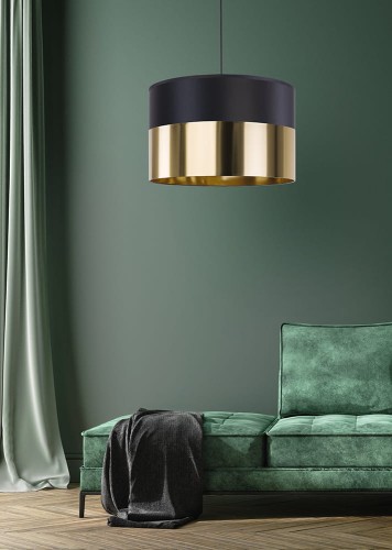 Lampa wisząca nowoczesna elegancka glamour abażur materiałowy czarna złota TK Lighting Londyn 3473 1x15W E27