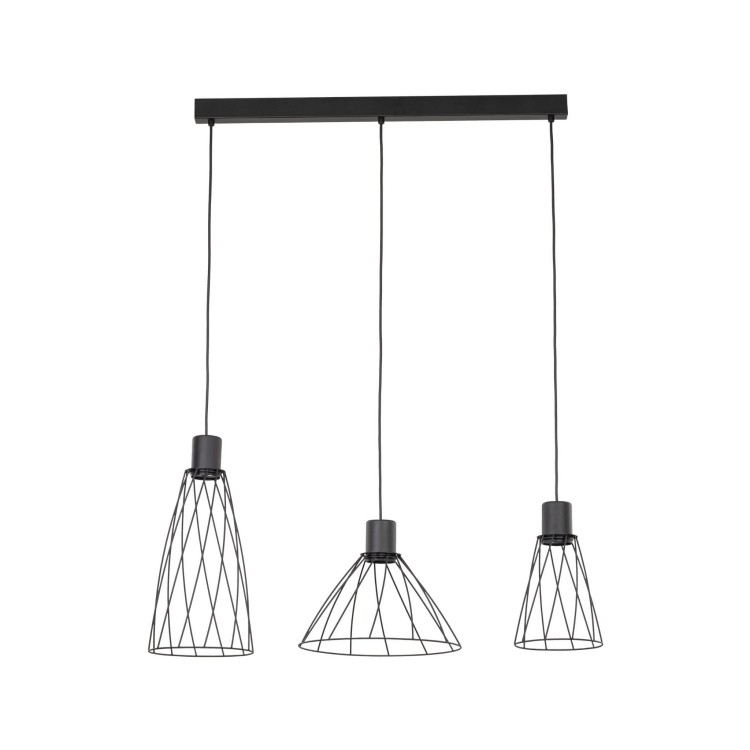 Lampa wisząca nowoczesna industrialna loft ażurowa klosz metalowy pręty stożek czarna TK Lighting Modesto 10149 3x10W GU10