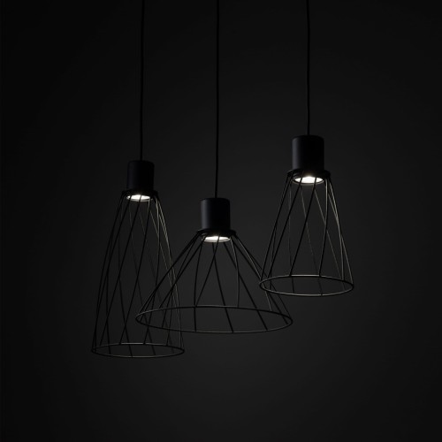Lampa wisząca nowoczesna industrialna loft ażurowa klosz metalowy pręty stożek czarna TK Lighting Modesto 10149 3x10W GU10