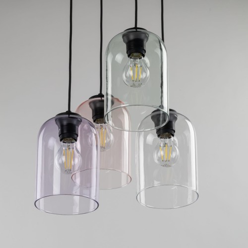 Lampa wisząca nowoczesna elegancka loft industrialna klosz szklany multikolor czarna TK Lighting Molly 10301 4x15W E27
