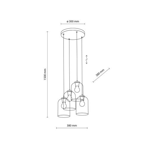 Lampa wisząca nowoczesna elegancka loft industrialna klosz szklany multikolor czarna TK Lighting Molly 10301 4x15W E27