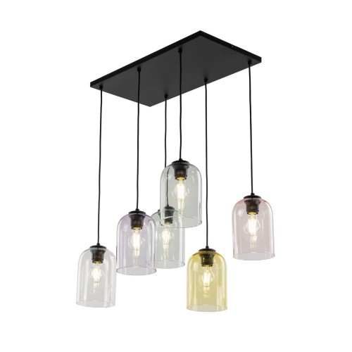 Lampa wisząca nowoczesna elegancka loft industrialna klosz szklany multikolor czarna TK Lighting Molly 10302 6x15W E27