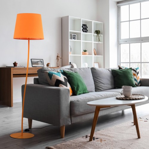 Lampa podłogowa nowoczesna boho skandynawska abażur materiałowy pomarańczowa TK Lighting Nicola 6644 1x15W E27
