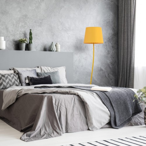 Lampa podłogowa nowoczesna boho skandynawska abażur materiałowy żółta TK Lighting Nicola 6645 1x15W E27