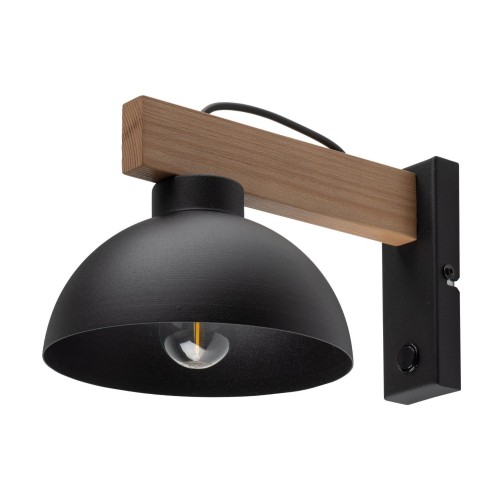 Kinkiet skandynawski industrialny loft rustykalny retro drewniany klosz metalowy czarny drewniany TK Lighting Oslo 4961 1x15W E27