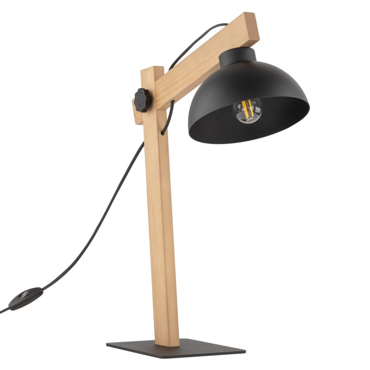 Lampka skandynawska industrialna loft retro drewniana klosz metalowy czarna drewniana TK Lighting Oslo 5346 1x15W E27