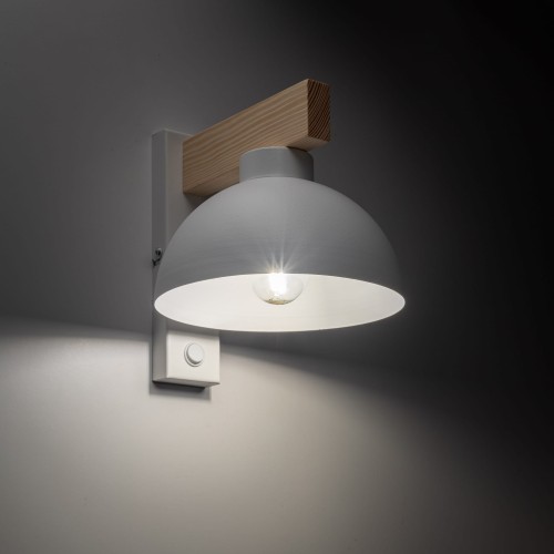 Kinkiet skandynawski industrialny loft rustykalny retro drewniany klosz metalowy biały drewniany TK Lighting Oslo 4962 1x15W E27
