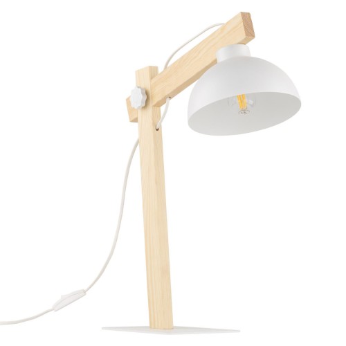 Lampka skandynawska industrialna loft retro drewniana klosz metalowy biała drewniana TK Lighting Oslo 5347 1x15W E27