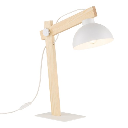 Lampka skandynawska industrialna loft retro drewniana klosz metalowy biała drewniana TK Lighting Oslo 5347 1x15W E27